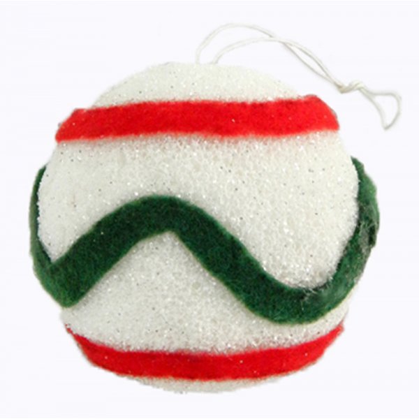 Χριστουγεννιάτικη Μπάλα Οροφής Λευκή, με Κόκκινα και Πράσινα Σχέδια (12cm)